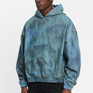 Venta al por mayor de ropa de calle de algodón 100% para hombre con estampado personalizado sudaderas con capucha en blanco lavado ácido hombros caídos lisos de gran tamaño para hombre - Product Image 2