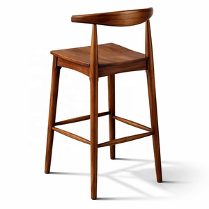 Taburete de Bar de Madera de Nogal, Estilo Nórdico, Silla Alta con Respaldo y Estructura de Madera Maciza para Bar, Cafetería, Restaurante - Product Image 5