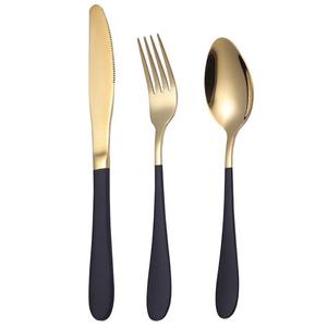 Ensemble de couverts modeste avec manche noir et tête dorée mate pour la salle à manger à domicile, le bureau, le garde-manger, les buffets, les fêtes et les occasions spéciales - Product Image 1