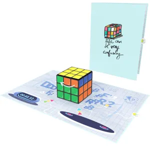 Rubik Cube 3D Pop Up การ์ดขายร้อนผู้ขายที่ดีที่สุดสําหรับงานครบรอบ 3D การ์ดกระดาษทําด้วยมือเลเซอร์ตัด