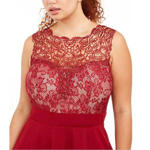 Abito da donna rosso vintage a trapezio con vita naturale, vestibilità ampia, taglie forti (XL) - Product Image 3