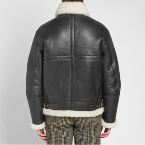 Veste en cuir de mouton véritable pour hommes High Street Biker Bomber en cuir de couleur marron Stand Zipper Jacket vente en gros - Product Image 6