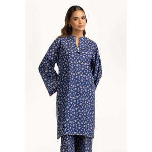 ชุดเซ็ตพิมพ์ลายสีน้ำเงินสำหรับผู้หญิง ชุดลำลอง 2 ชิ้น ไซส์ XS-XXS สำหรับฤดูใบไม้ผลิ/ฤดูร้อน - Product Image 1