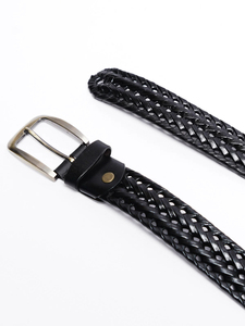 Cinturón Trenzado de Cuero Genuino de Alta Calidad para Hombre, con Logotipo Personalizado, Diseño Sólido, Color Negro, Hebilla Cuadrada de Aleación, 30-48 Pulgadas - Product Image 2