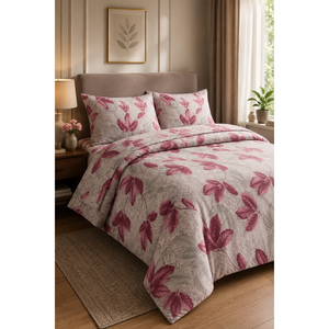 Classic Double Duvet Cover <b>Set</b> Leaf Pattern Pink 6pc <b>Set</b> for King Queen Twin <b>Comforter</b> for Home Hotel Wedding Woven Polyester - Product Image 1