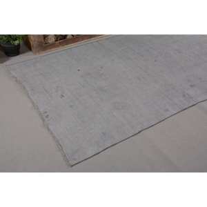 Alfombra turca Vintage moderna de 5,2x8,2 pies gris lana hecha a mano ecológica patrón de retazos grande respaldo de látex para comedor - Product Image 5