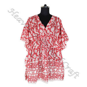 Hermoso bloque de mano impreso trajes de noche Verano de talla grande caftanes cortos túnicas Algodón puro caftán corto Maxi precios al por mayor - Product Image 4