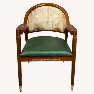 Fauteuil d'appoint vintage en bois massif et rotin tressé, idéal pour café, bureau, salle à manger, hôtel, chambre à coucher, meuble tissé à la main - Product Image 2