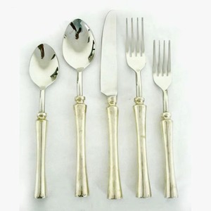 Juego de 4 cubiertos de acero inoxidable, ideal para cocina, café, uso doméstico, mango de latón, cubiertos, acabado plateado - Product Image 5