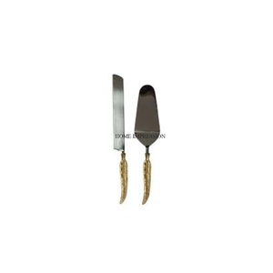 Venta al por mayor a granel de plumas diseñador chapado en oro de primera calidad pastel servidor y cuchillo de proveedor indio al precio más bajo - Product Image 1