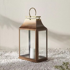 High Quality Ramadan Decorative Brown Metal & Glass Candle <b>Lantern</b> for Home Event Decoration Dual Tone <b>Lanterns</b> - Product Image 1