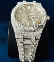 Montre de luxe pour homme de qualité supérieure avec diamants cultivés en laboratoire VVS, mouvement automatique à quartz ETA, verre de 41 mm, acier inoxydable, poussoir
