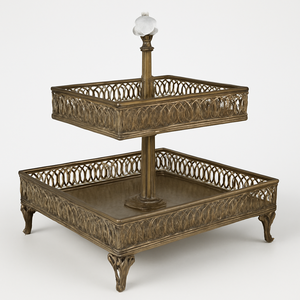 Antique Finish 2-Tiered Bronze Serving Tray Cake Tools for Home Decor with Vintage Charm for Serving <b>Desserts</b> - Product Image 3