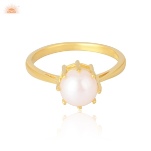 Belle bague de créateur en or massif 14 carats avec perle élégante Bague en or pour femmes Cadeau pour femme - Product Image 3