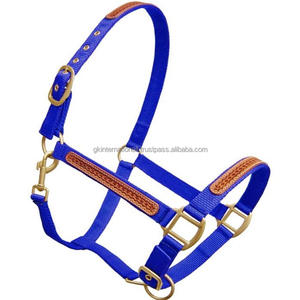 Licou cheval en nylon coloré de haute qualité, licou cheval en nylon personnalisé avec superposition en cuir marron - Product Image 3