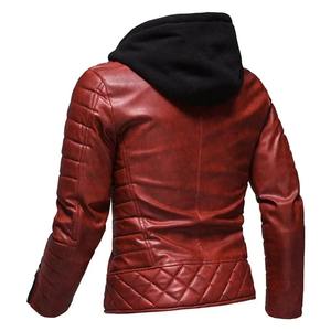 2025 mode rouge veste hommes en cuir PU à capuche veste personnalité moto veste grande taille mode hommes vêtements - Product Image 3