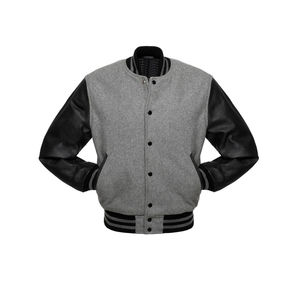 Veste universitaire pour homme personnalisée en vente chaude, taille plus, style streetwear, col montant, logo frontal, manches en cuir OEM, matière en laine - Product Image 1