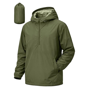 High Quality Men's <b>Olive</b> Green Hooded Waterproof Jacket With Zipper Closure And Packable Design For Men's - Product Image 1