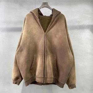 Custom <b>Men's</b> 100% Cotton <b>Fleece</b> Acid Wash Distressed Print Sun Fade <b>Lined</b> Zipper Hoodie <b>Jacket</b> Digital Printing Winter Wear - Product Image 2