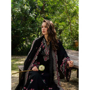 Conjunto de 3 Piezas para Mujer, Estilo Étnico, Transpirable, Camisa Bordada de Cuello Alto hasta el Tobillo, Dupatta Bordada en Tela Khaddi, Anarkali - Product Image 5