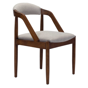 เก้าอี้รับประทานอาหารไม้เนื้อแข็งที่ทันสมัยพร้อมที่เท้าแขนโค้งและที่นั่งผ้าหุ้มเบาะสำหรับบ้านคาเฟ่และร้านอาหาร - Product Image 3