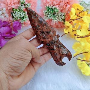 Cuchillo Arpón Hecho a Mano con Mango de Obsidiana de Caoba Premium, Khambhat India, Tallado y Grabado, Decoración para el Hogar, Amuleto - Product Image 3