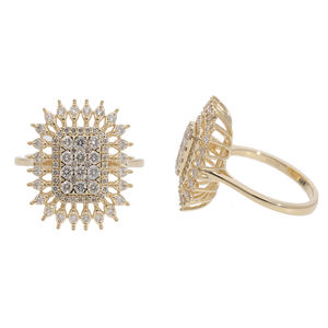 แหวนเพชรธรรมชาติสีขาว14K หรูหราพร้อมรัศมีพระอาทิตย์และการตั้งค่าหลายแถวที่สลับซับซ้อนเพื่อความสง่างามเหนือกาลเวลา - Product Image 5