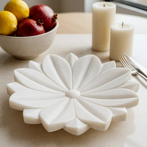 Bandeja de flores de mármol blanco hecha a mano de primera calidad para decoración del hogar, mesa de comedor, centro de mesa o regalo directo del fabricante - Product Image 5