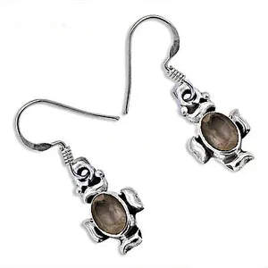 Boucles d'oreilles pendantes en quartz fumé plaqué or 18 carats pour femmes - Perle d'eau douce et design floral - Product Image 3