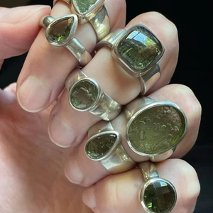 Natural Moldavite Marquis Cut <b>Ring</b> with Sterling Silver Band Size 8 USA for Weddings Powerful Stone - Product Image 1