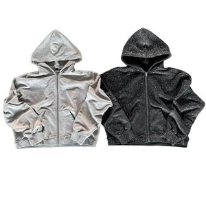 Sweat à capuche surdimensionné pour homme en coton French Terry brodé avec fermeture éclair et strass 3D personnalisés de haute qualité - Product Image 5