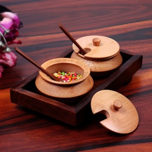 Dining Decor <b>Wooden</b> Condiment Box Spice and Sauce Container Wood <b>Caddy</b> Set With Stand for Condiments - Product Image 4
