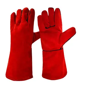 Red Color Cow Split Leather Safety Work Gloves For Welding Industry