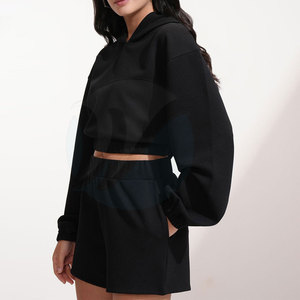Sweats à capuche en coton de haute qualité pour femmes ensemble court vêtements de rue décontractés pour l'hiver - Product Image 3