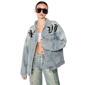 เสื้อแจ็กเก็ตใส่ทำงานของผู้หญิงผ้ายีนส์เดนิมผ้าย้100% ีนส์ย้อมสีแบบกำหนดเองโลโก้ตามต้องการ - Product Image 1