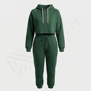 Conjunto Deportivo de Invierno para Mujer al por Mayor, Sudadera con Capucha y Top Corto de Algodón, con Logotipo Personalizado, Teñido Liso, para Gimnasio, Fitness, Deporte y Uso Casual - Product Image 1