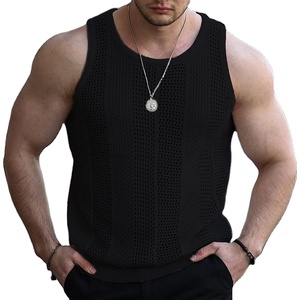 Camisetas sin mangas casuales de punto ajustadas para hombre, chaleco de punto transpirable con diseño hueco para verano - Product Image 1