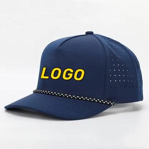 Vente en gros de casquette de golf à 5 panneaux chapeau en nylon léger et respirant chapeau de golf à séchage rapide imperméable chapeau découpé au laser avec bonnet en corde - Product Image 3