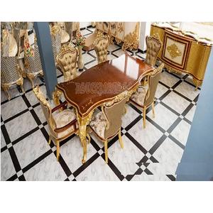 Ensemble de table à manger en teck sculpté à la main de style européen moderne, haut de gamme, 12 places, meubles de salle à manger - Product Image 1