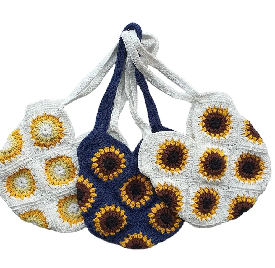 Crochet ladies Women Hand Bags Bohemian Woven Beach Tote Bags 2022 Multicolor Macrame Bag