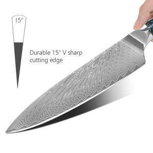 Venta al por mayor personalizado OEM ODM Cubiertos de fábrica profesional mango de resina azul de acero de Damasco cuchillo de cocina cuchillo de Chef japonés - Product Image 5