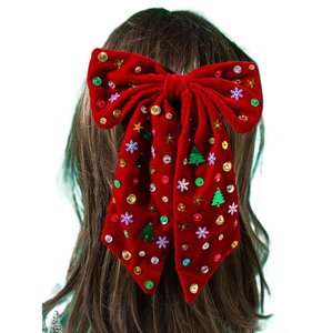 Exclusivo Soporte para Lazos de Pelo Navideños con Bordado de Cuentas y Perlas, Soporte Festivo para Lazos de Pelo con Bordado de Cuentas para las Fiestas - Product Image 3