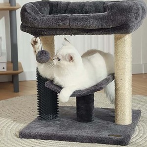 Arbre à <span class=keywords><strong>chat</strong></span> à 2 niveaux en tissu velours, structure robuste, panneaux de particules de classe E0, poteau à gratter en sisal écologique, design moderne <span class=keywords><strong>pour</strong></span> animaux de compagnie - Product Image 4