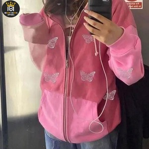 Men's Custom Oversized Full Zip Hoodie with Black Rhinestones Streetwear Style men's hoodies - Product Image 5