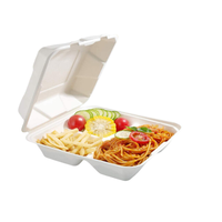 Achat en vrac tendance pas cher 9X9 ,8X8 3CP CLAMSHELL boîte à lunch & burger en bagasse de canne à sucre pour emballage alimentaire à emporter