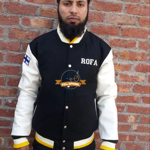 Veste Letterman en cuir véritable de laine de qualité supérieure de haute qualité avec col montant patchs en chenille de Style High Street pour l'hiver - Product Image 1