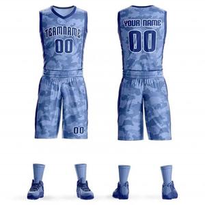 Conjunto de camiseta y pantalones cortos de baloncesto de poliéster 100% transpirable Unisex personalizado, uniforme deportivo camuflado con estampado por sublimación - Product Image 4