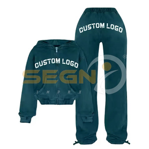 Personalizado bordado recortado Streetwear de alta calidad de manga larga con cremallera hasta dos piezas pantalones de chándal conjunto Joggers hombres cremallera chándales - Product Image 3