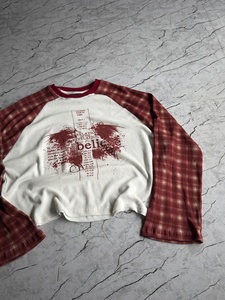 Custom Vintage Long Sleeve T-Shirt Men Women Plaid <b>Raglan</b> Waffle Knit Thermal Graphic Printed Streetwear <b>Tops</b> OEM - Product Image 2