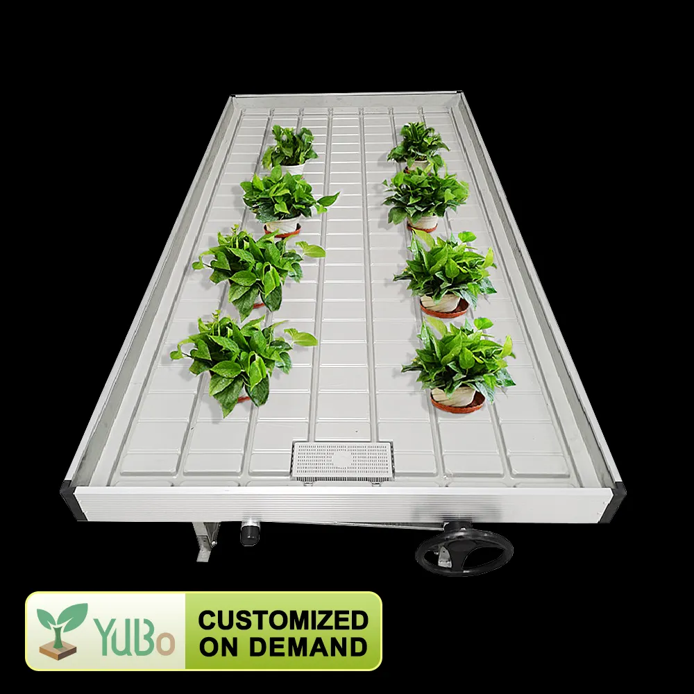 Greenhouse Nursery Planting Rising Tide Trays Hydroponic Growing Bench System Flood Trays Rolling Bench Trays